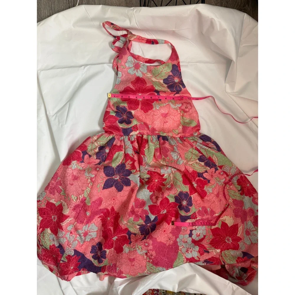 Free People Pink Floral‎ Jacquard Halter Mini Dress Open Back Size L New